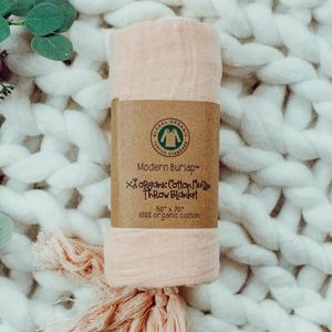 Organic Cotton Muslin Blanket- Dusty Pink Tassels